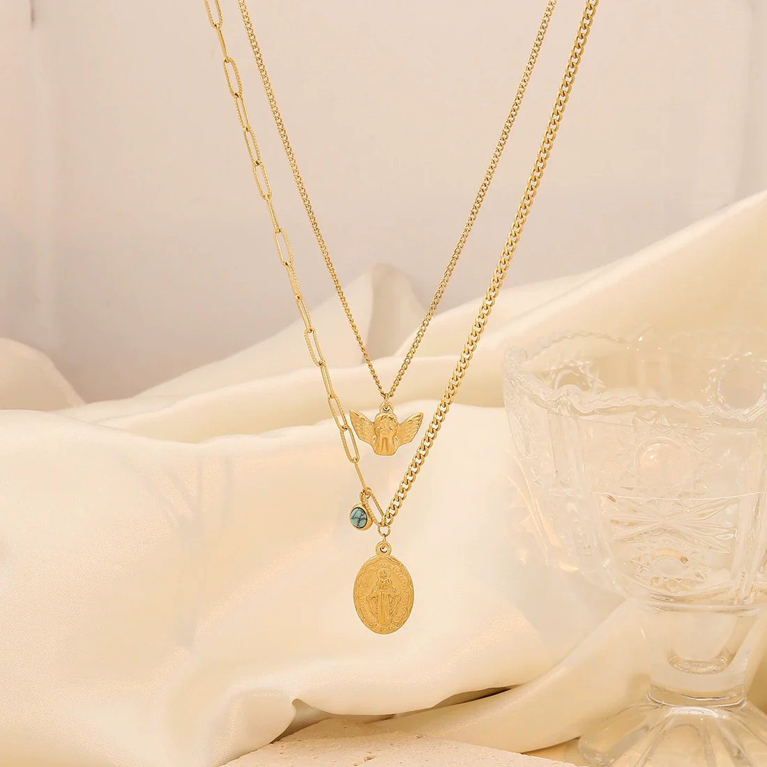 Women's Fashion Stainless Steel Double Tassel Yshaped Cross Necklace With Electroplating - Image 4