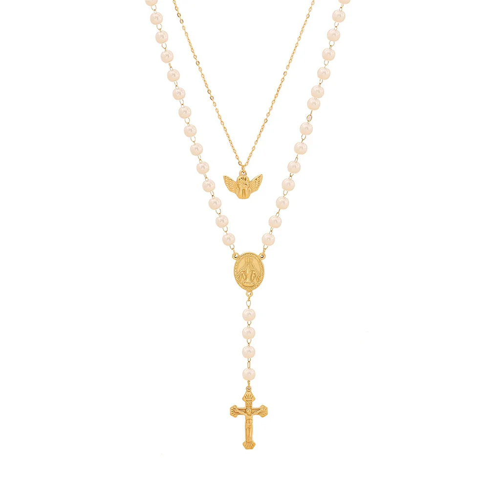 Women's Fashion Stainless Steel Double Tassel Yshaped Cross Necklace With Electroplating - Image 5