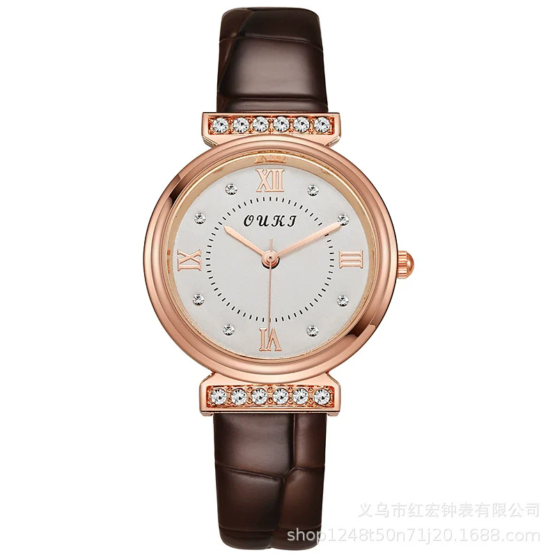 Women's Fashion Waterproof Luxury Leisure Alloy Case Sapphire Crystal Glass Mirror Imitation Leather Strap Round Dial Watch - Image 12