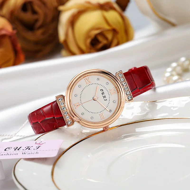 Women's Fashion Waterproof Luxury Leisure Alloy Case Sapphire Crystal Glass Mirror Imitation Leather Strap Round Dial Watch - Image 2