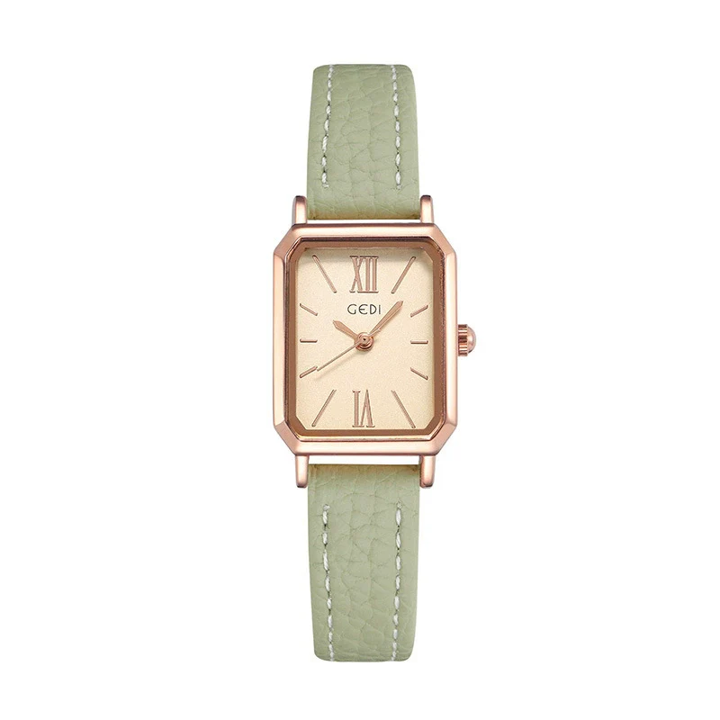 Women's Fashionable Alloy Case Pu Strap Rectangular Dial Rose Gold Buckle Pin Buckle Spiral Crown Watch With Printed Logo And Mineral Reinforced Mirror - Image 8