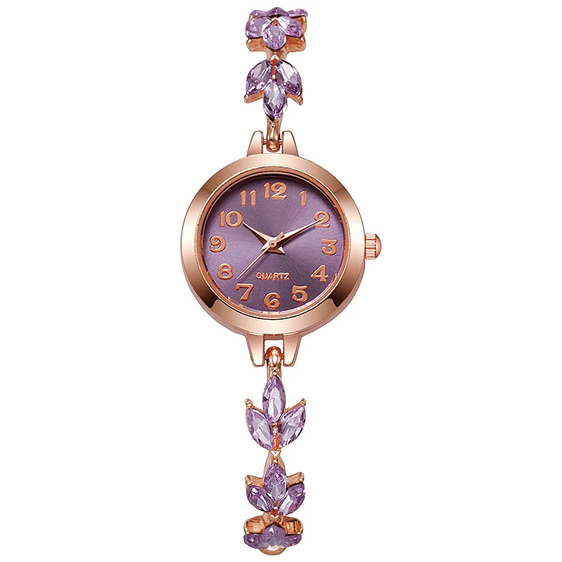Women's Fashionable Alloy Round Dial Clover Bracelet Watch - Image 11