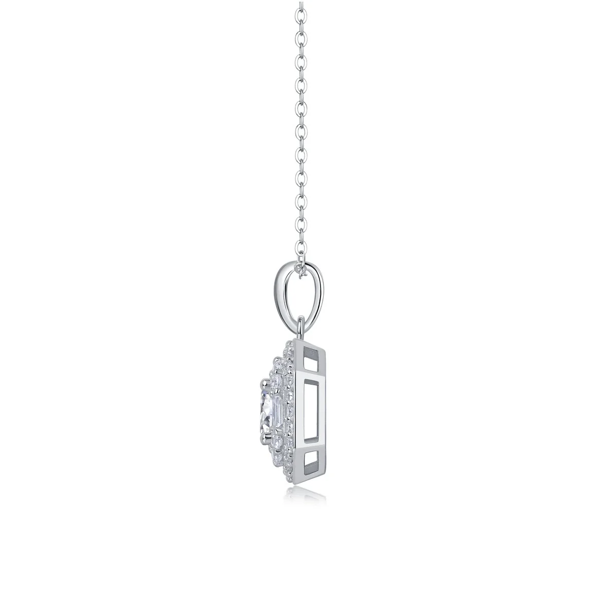 Women's Fashionable Geometric S925 Silver Pendant Necklace With Moissanite Inlay And Cross Chain - Image 3