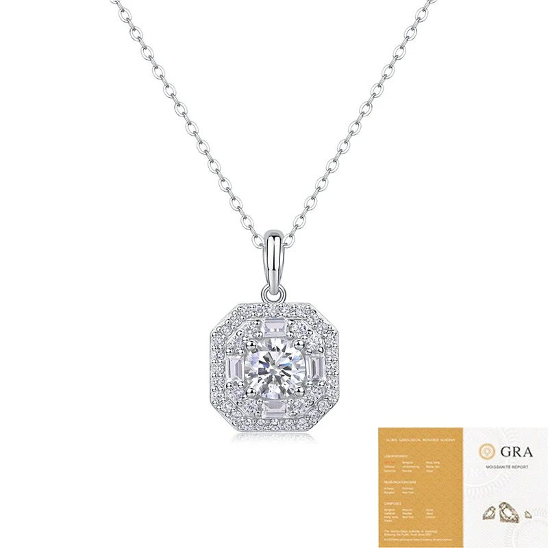 Women's Fashionable Geometric S925 Silver Pendant Necklace With Moissanite Inlay And Cross Chain - Image 5