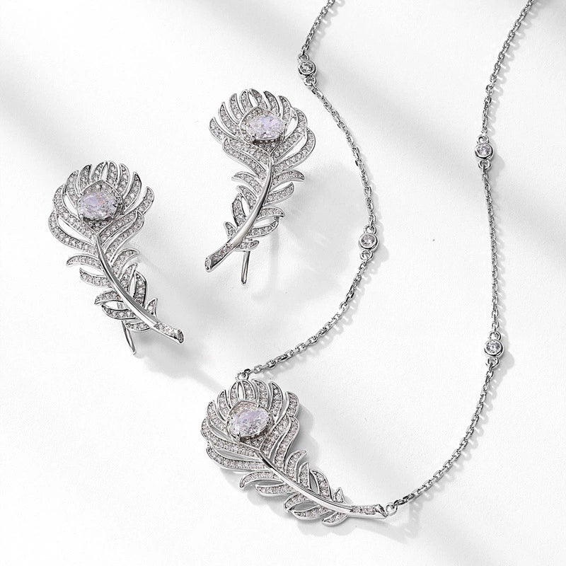 Women's Feather Earrings S925 Silver Ice Flower Cut High Carbon Diamond Geometric Design - Image 3