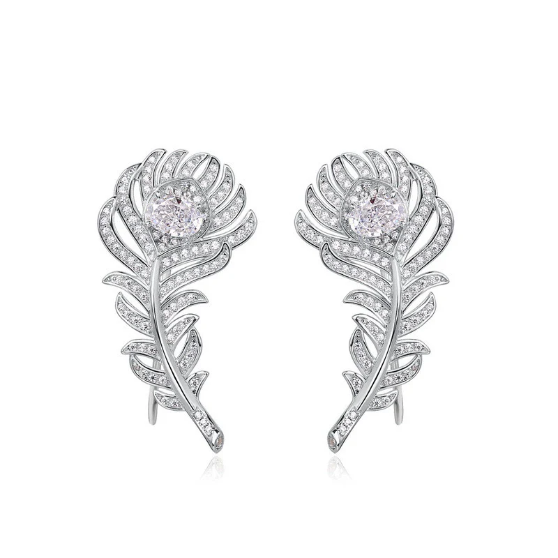Women's Feather Earrings S925 Silver Ice Flower Cut High Carbon Diamond Geometric Design - Image 4
