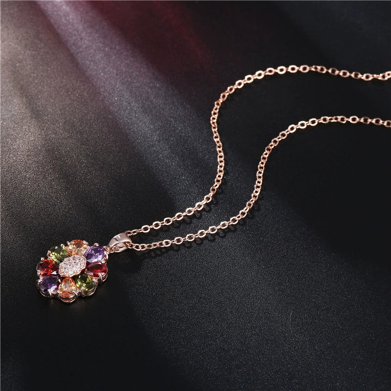 Women's Flower Shaped Colorful Fairy Flower Necklace Made Of Environmentally Friendly Copper Goldplated With Zircon Pendant - Image 2