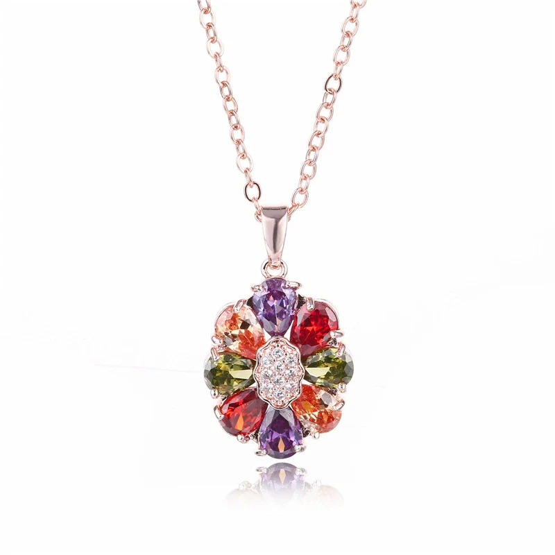 Women's Flower Shaped Colorful Fairy Flower Necklace Made Of Environmentally Friendly Copper Goldplated With Zircon Pendant - Image 6
