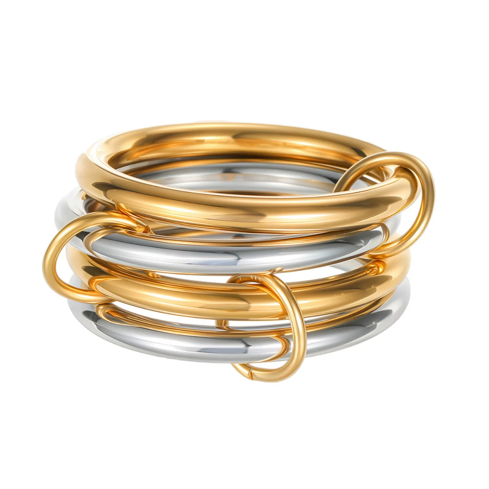 Women's Fourlayer Stacked Ring Titanium Steel 18K Gold Plated Geometric Style Hand Jewelry - Image 5