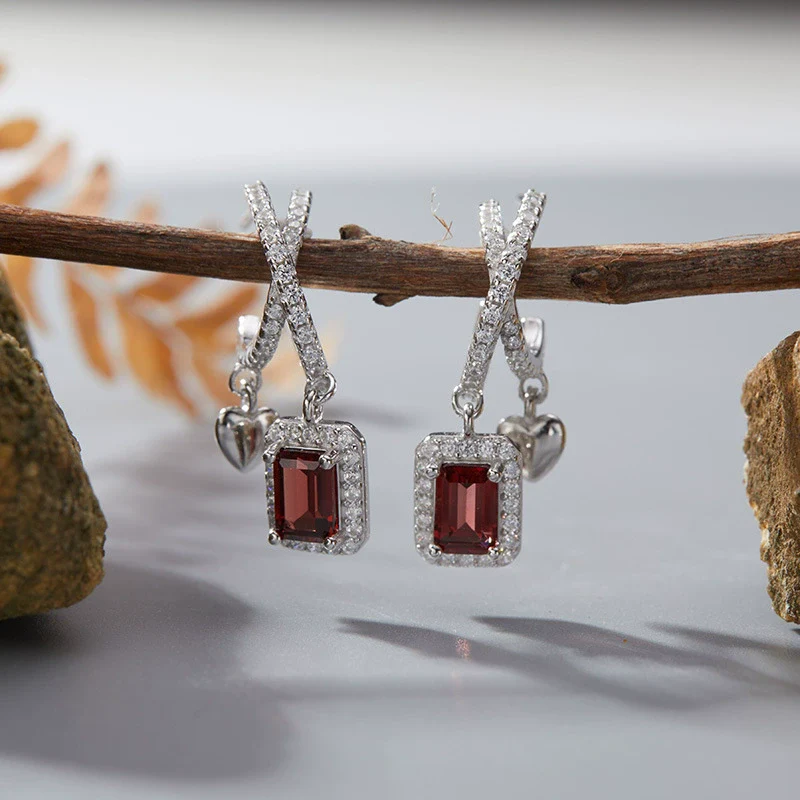 Women's Geometric Crystal And 925 Sterling Silver Ear Studs Set With Gems - Image 10