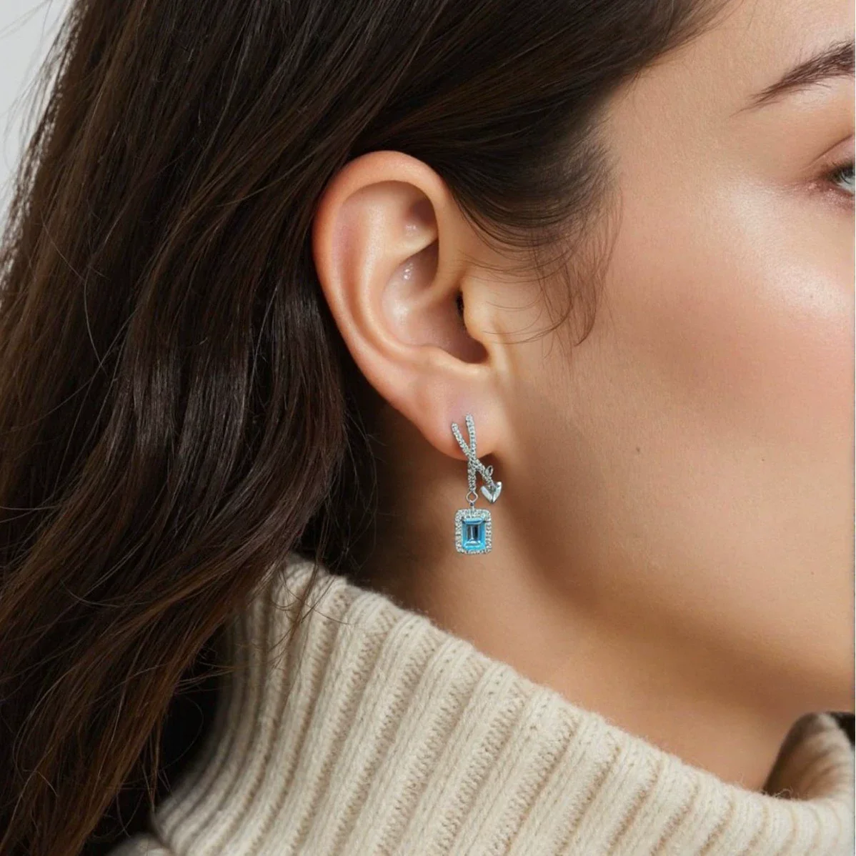 Women's Geometric Crystal And 925 Sterling Silver Ear Studs Set With Gems - Image 2