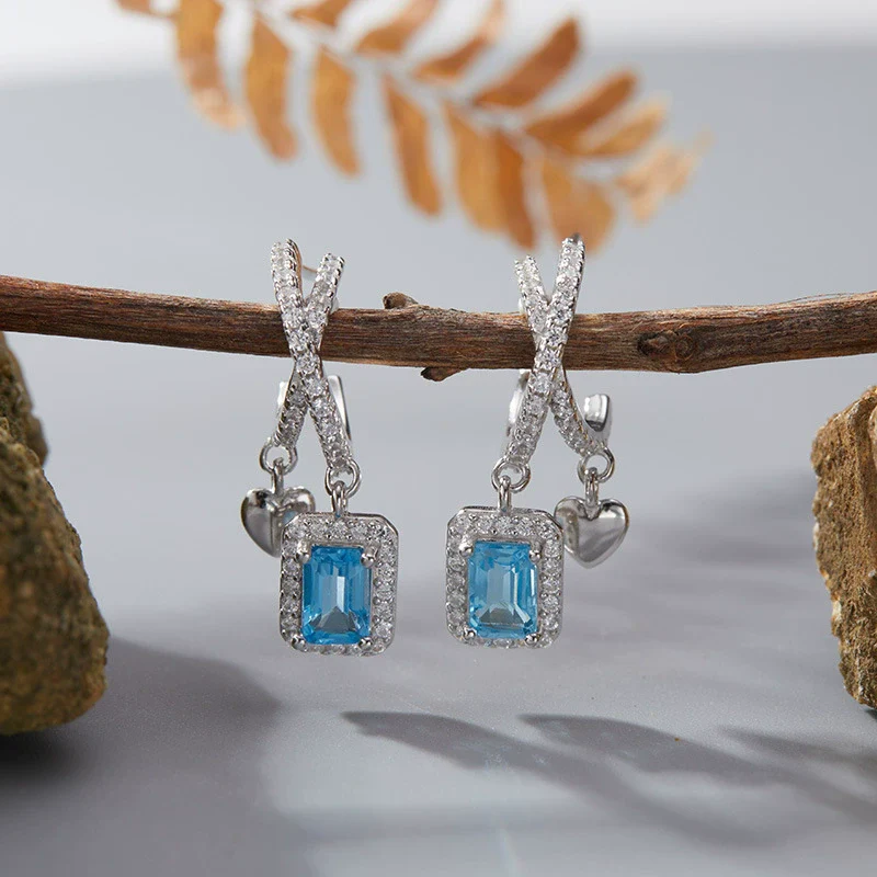 Women's Geometric Crystal And 925 Sterling Silver Ear Studs Set With Gems - Image 3