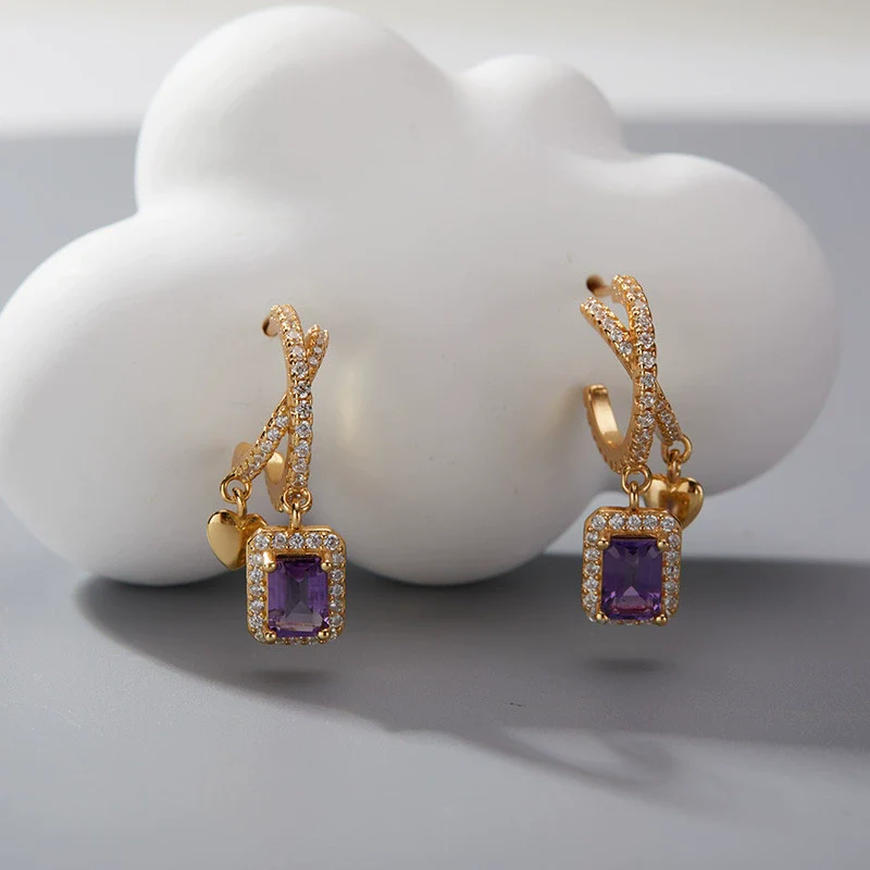 Women's Geometric Crystal And 925 Sterling Silver Ear Studs Set With Gems - Image 7