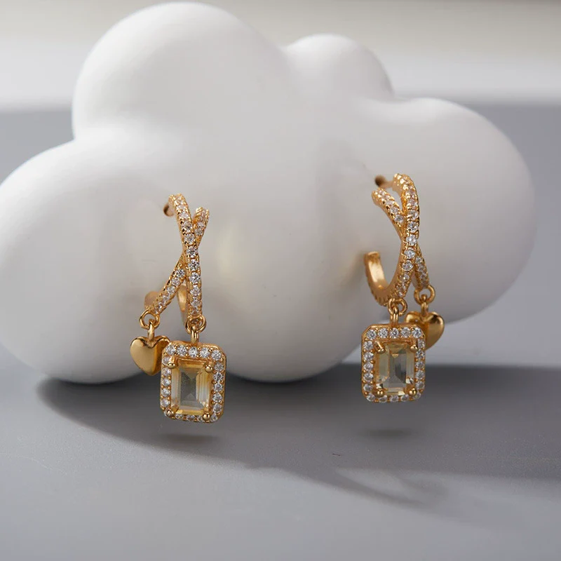 Women's Geometric Crystal And 925 Sterling Silver Ear Studs Set With Gems - Image 8