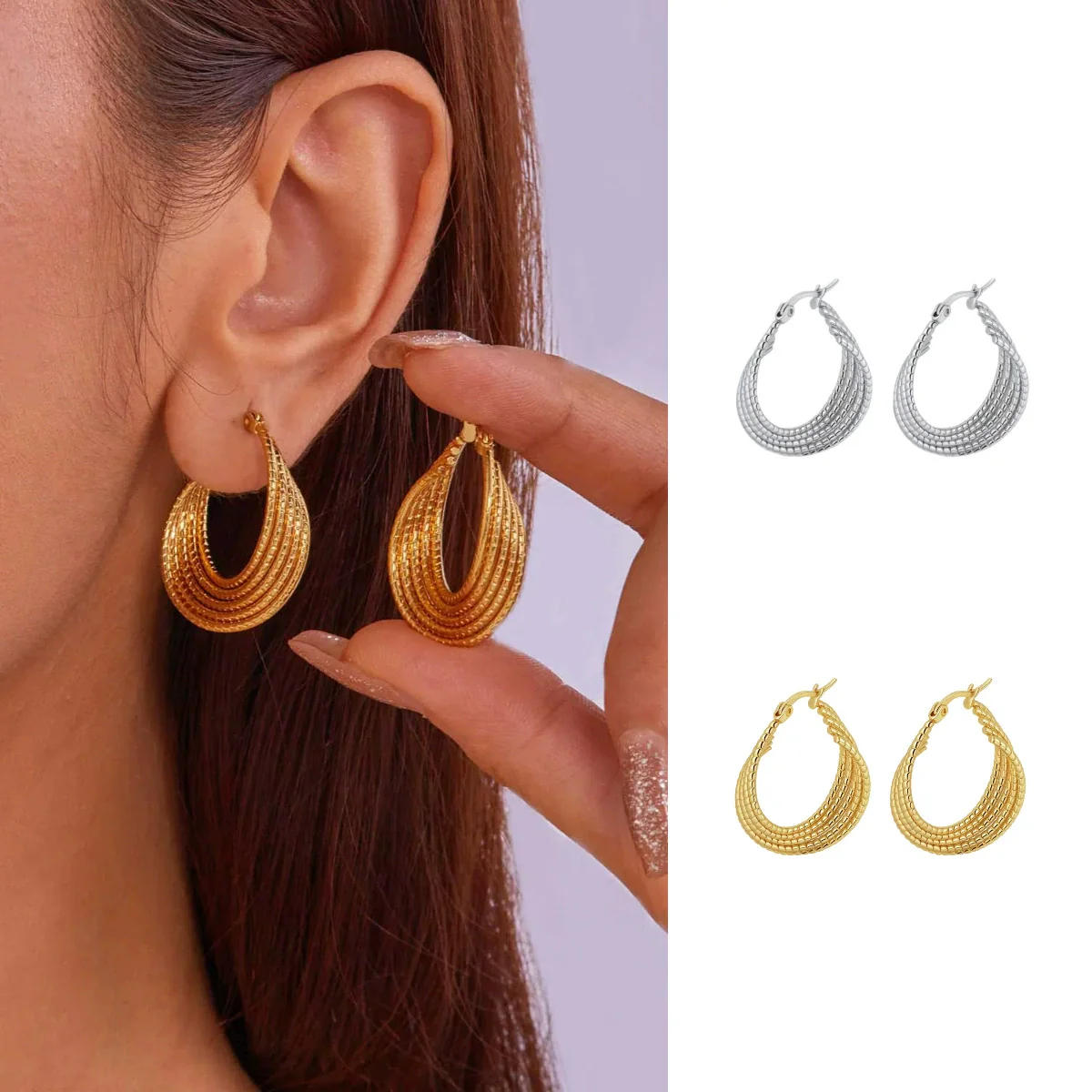 Women's Geometric Exaggerated Hemisphere Round Titanium Steel Polish Earrings - Image 3
