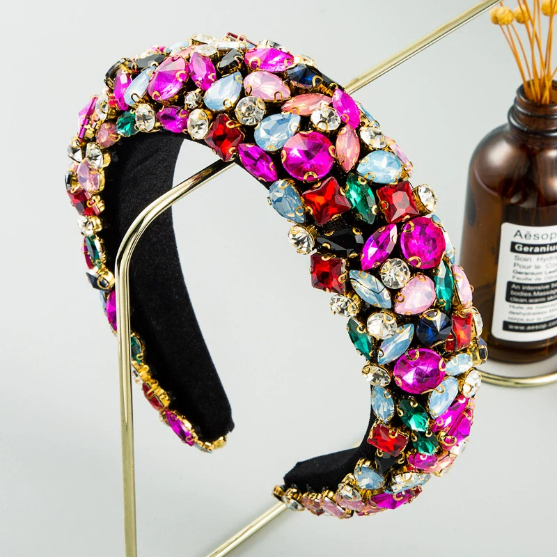 Women's Geometric Flannel Rhinestone Diamond Inlaid Headband - Image 2