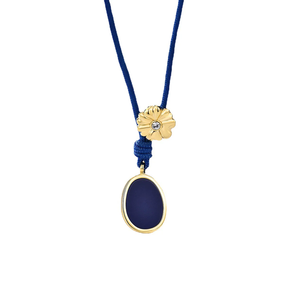 Women's Geometric Floral Handmade Copper Drop Pendant Necklace With Blue Rope Chain - Image 5