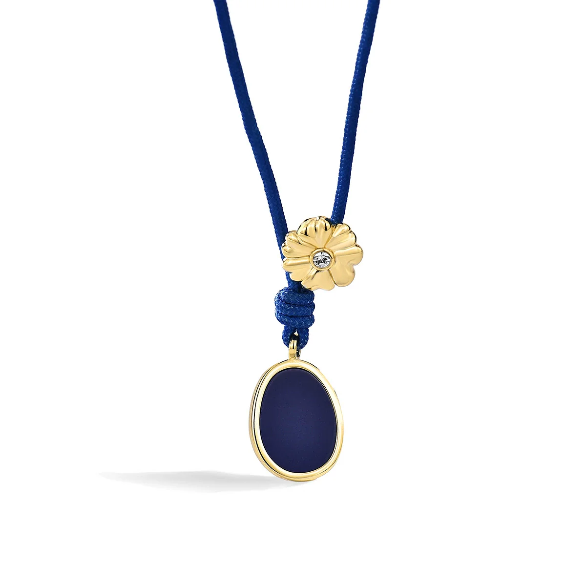 Women's Geometric Floral Handmade Copper Drop Pendant Necklace With Blue Rope Chain - Image 6