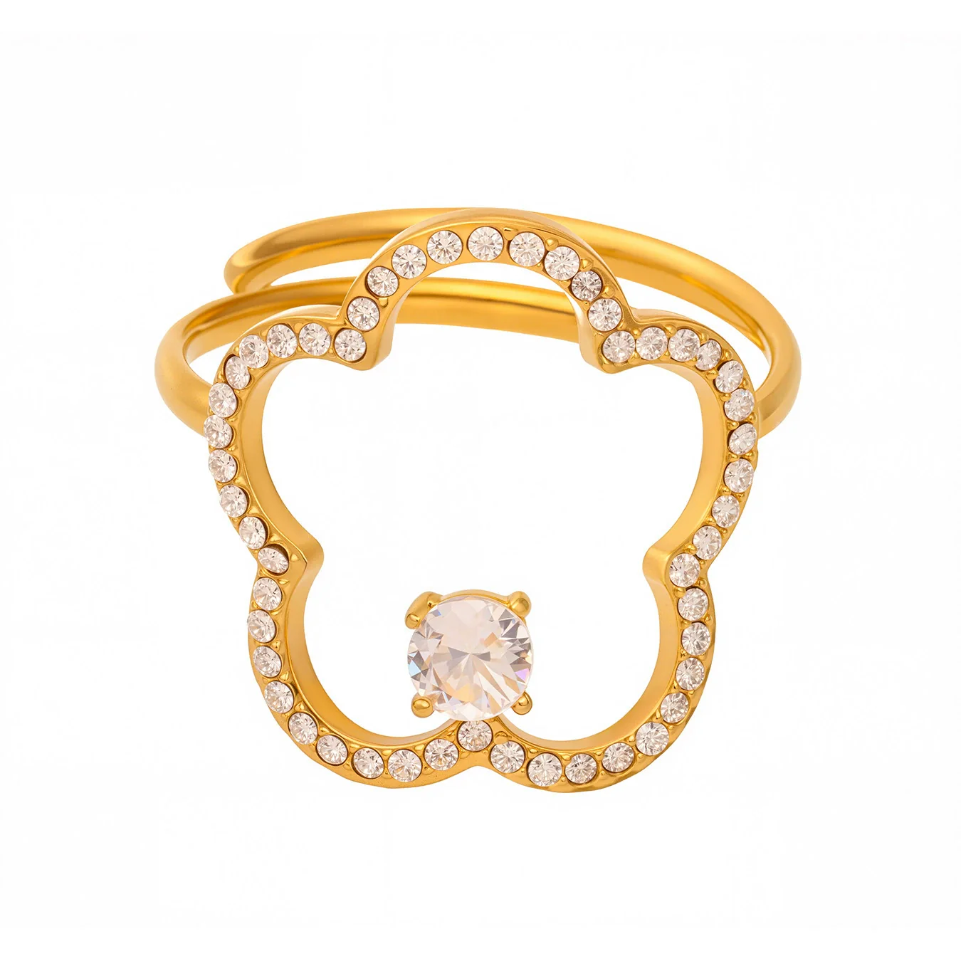 Women's Geometric Flower Pattern Stainless Steel Zircon Goldplated Fashion Ring - Image 4