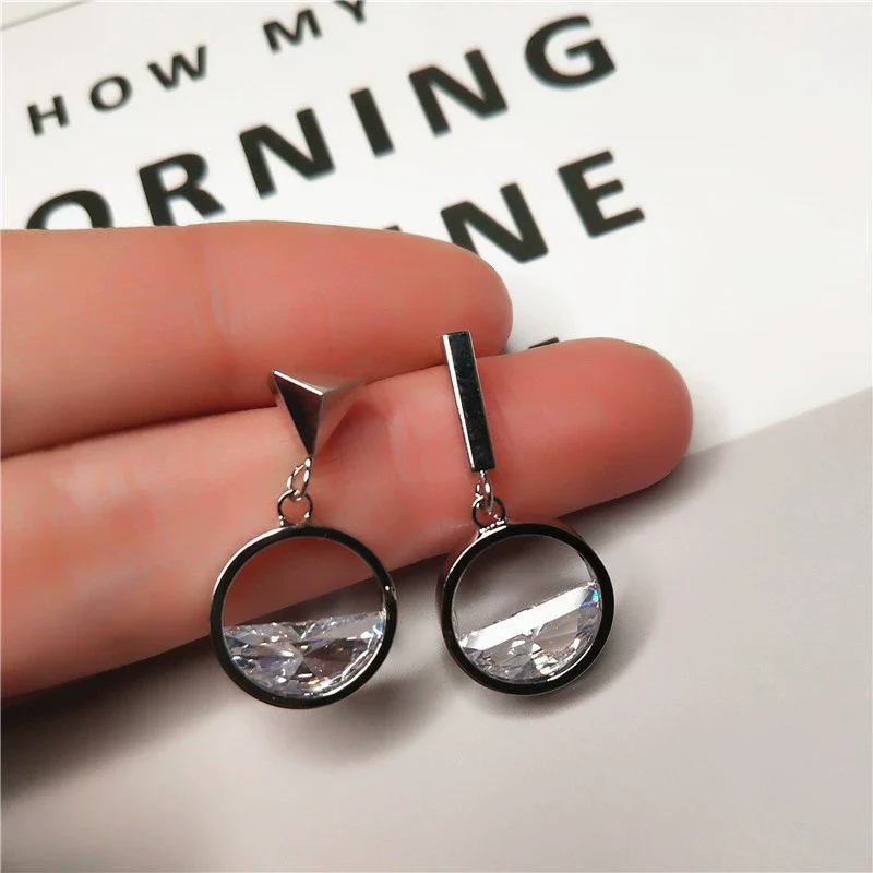 Women's Geometric Hollow Semicircular Zircon Earrings Made Of Environmental Protection Copper - Image 6