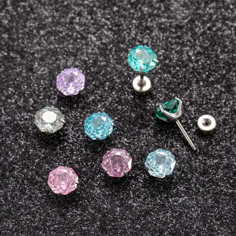 Women's Geometric Metal Zircon Earrings With Titanium Steel Screws And Rosecut Treatment