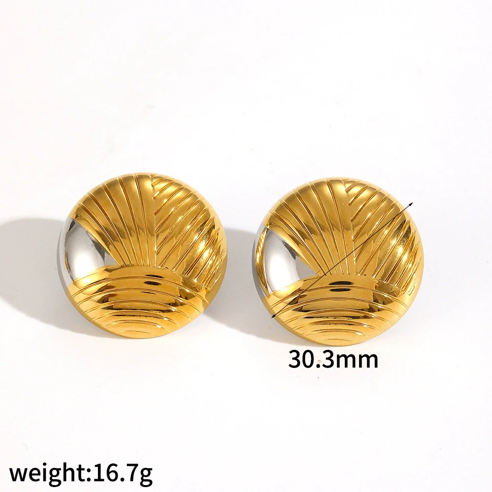 Women's Geometric Round Titanium Steel And Stainless Steel 18K Gold Electroplated Earrings Fashion Simple Design - Image 5
