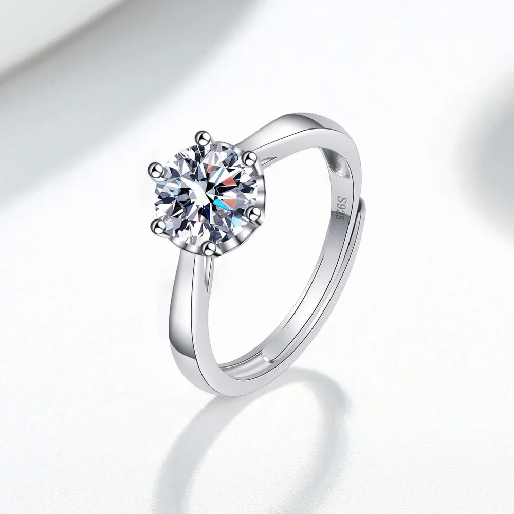 Women's Geometric S925 Sterling Silver Open Moissanite Ring With Electroplating - Image 6
