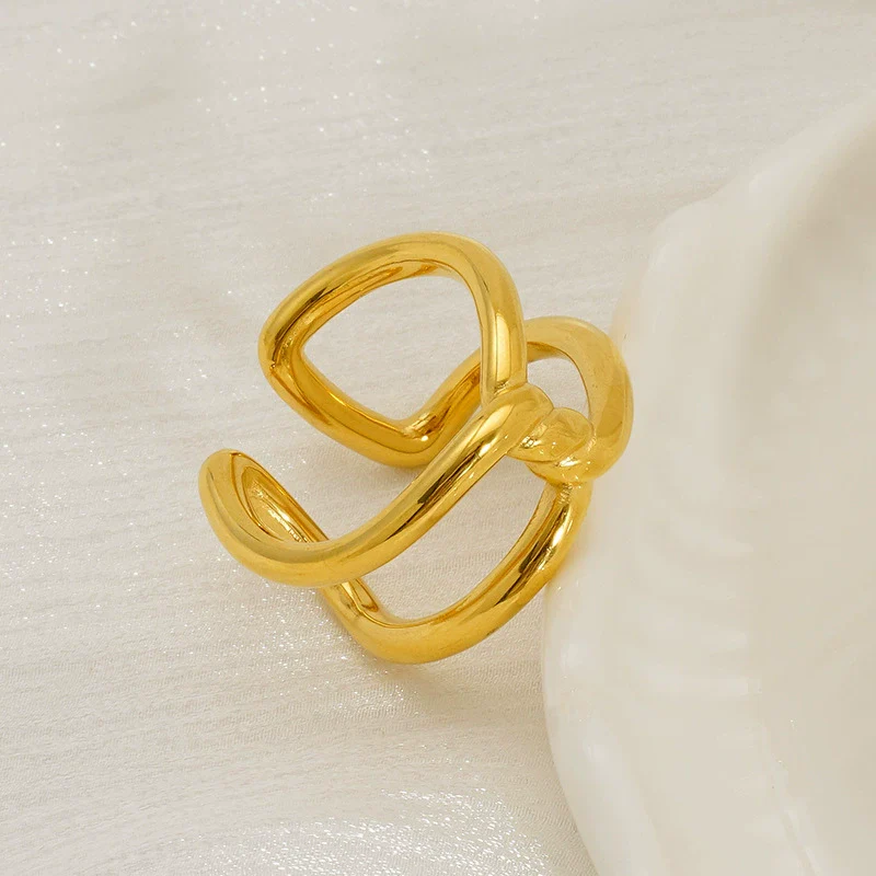 Women's Geometric Stainless Steel And 316L Stainless Steel Hollow Ring With Electroplating Treatment - Image 4