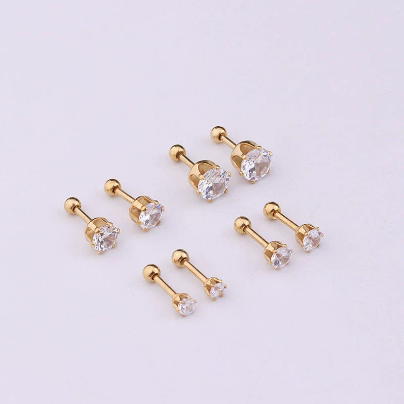 Women's Geometric Stainless Steel Electroplated Sixclaw Round Zircon Ear Studs - Image 2