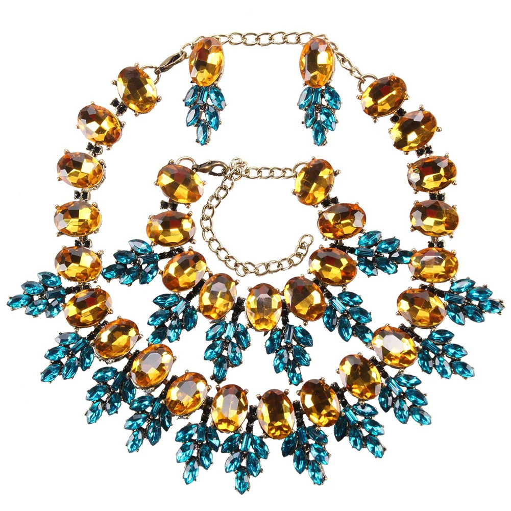 Women's Glass And Colored Glaze Jewelry Set With Geometric Pattern And Diamond Design Including Earrings Anklet And Necklace - Image 9