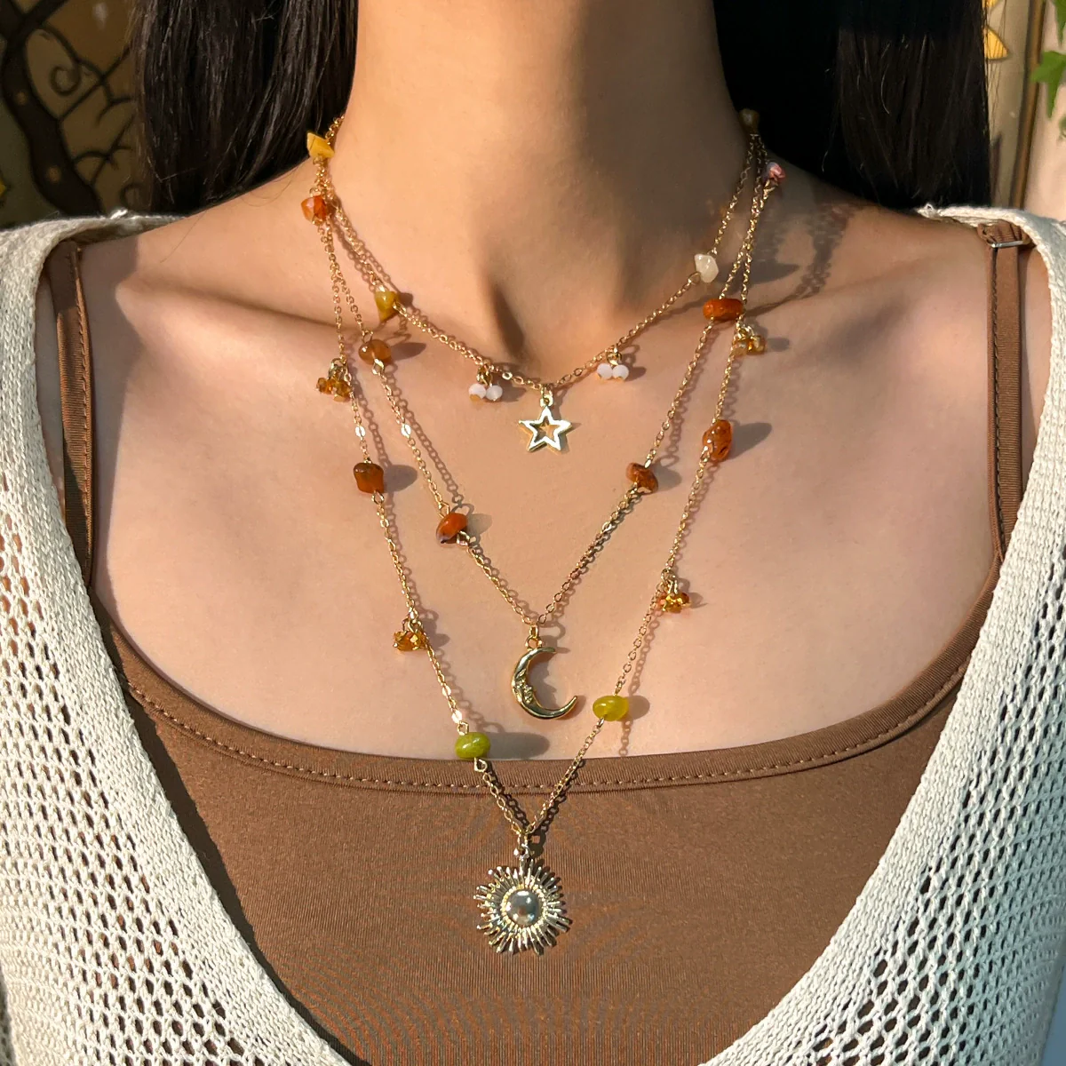 Women's Handmade Alloy Pendant Clavicle Chain Necklace With Gravel Star Geometric Pattern - Image 6