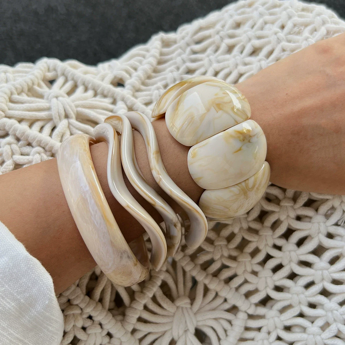 Women's Handmade Asymmetrical Smudged Resin Bracelet - Image 3