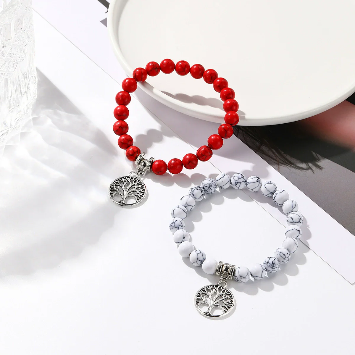 Women's Handmade Beaded Turquoise Geometric Bracelet Set - Image 3