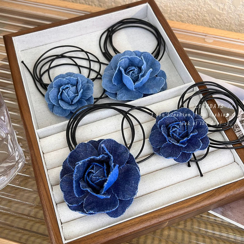 Women's Handmade Denim Flower Necklace Choker Clavicle Chain - Image 2