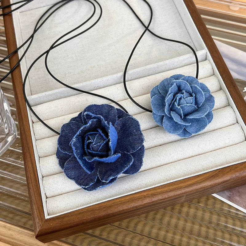 Women's Handmade Denim Flower Necklace Choker Clavicle Chain - Image 4