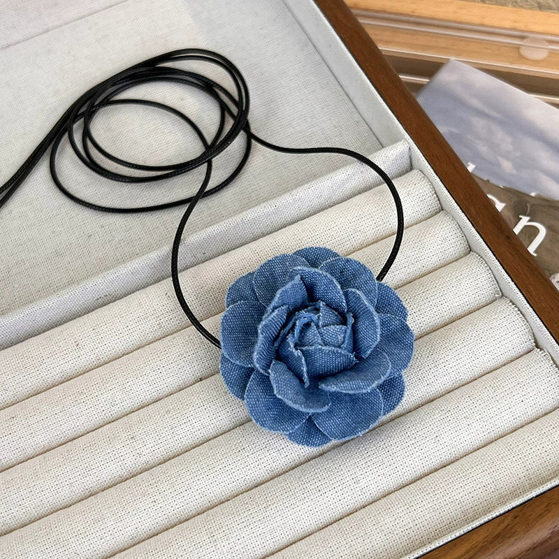 Women's Handmade Denim Flower Necklace Choker Clavicle Chain - Image 6