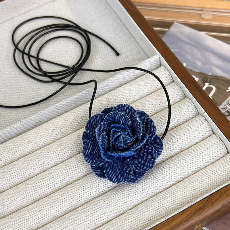 Women's Handmade Denim Flower Necklace Choker Clavicle Chain - Image 7