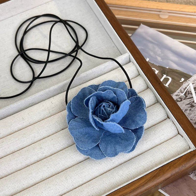 Women's Handmade Denim Flower Necklace Choker Clavicle Chain - Image 8