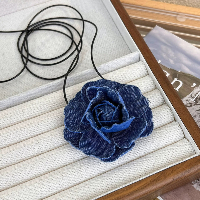 Women's Handmade Denim Flower Necklace Choker Clavicle Chain - Image 9