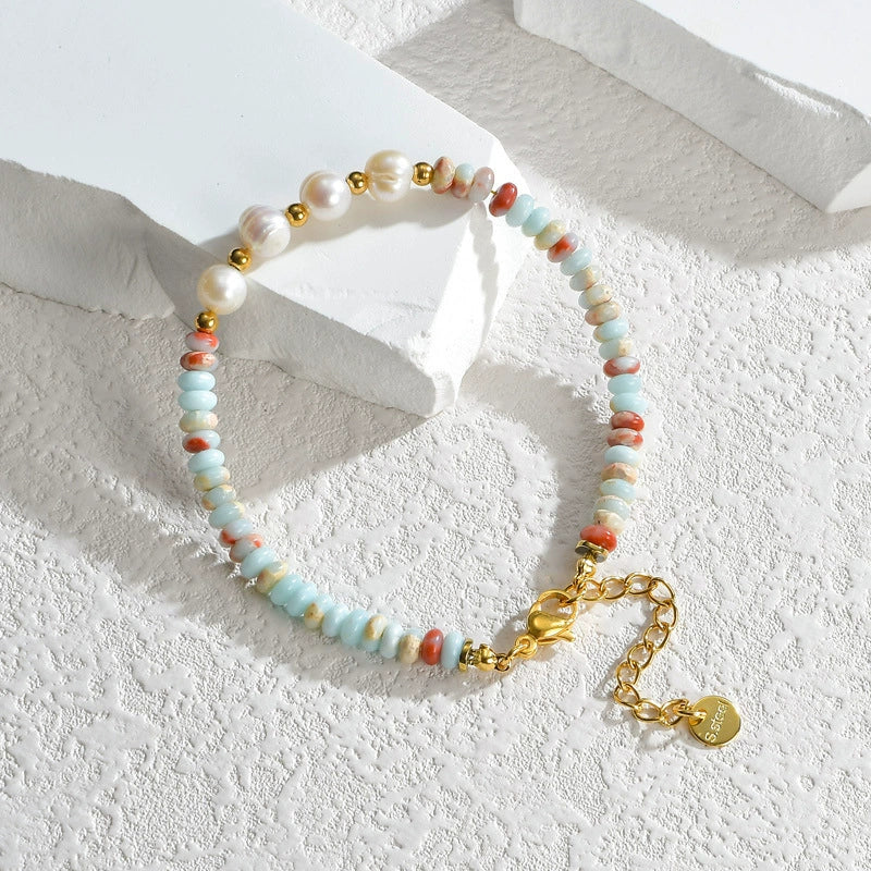 Women's Handmade Geometric Beaded Pearl Stainless Steel Bracelet - Image 2