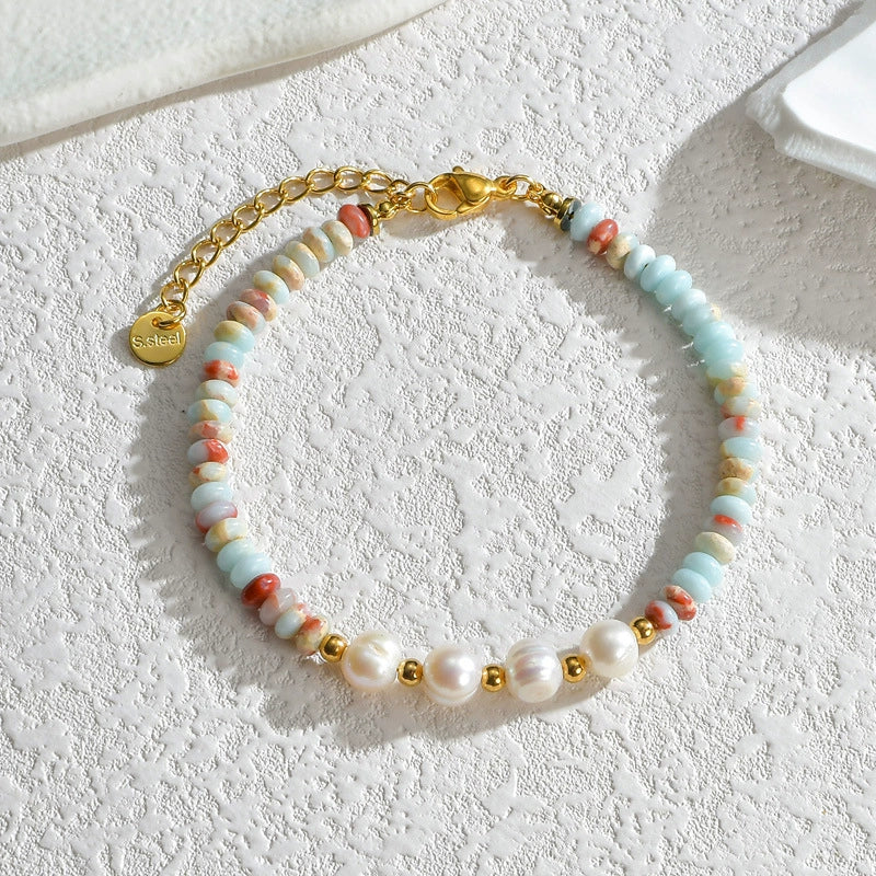 Women's Handmade Geometric Beaded Pearl Stainless Steel Bracelet - Image 4