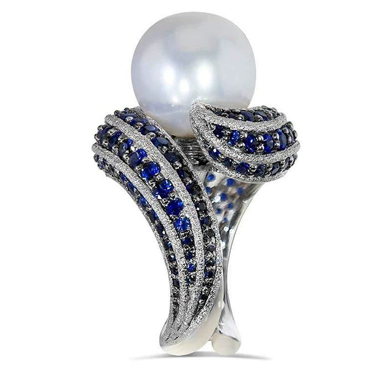 Women's Heavyduty Specialshaped Ring Copper Imitation Pearl Geometric Zirconia Highend Style - Image 2