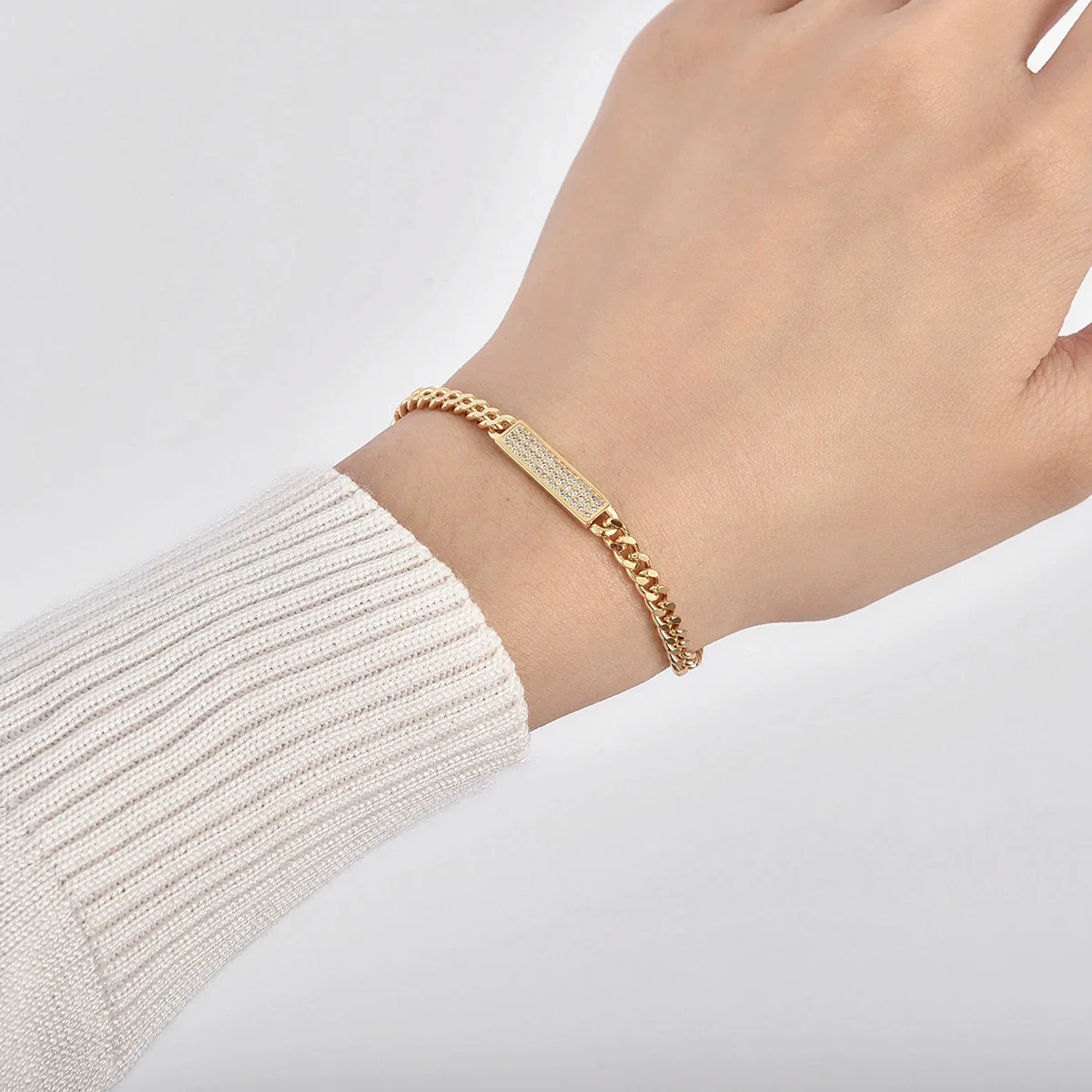 Women's Hip Hop Cuban Bracelet Copper Geometric Style - Image 3
