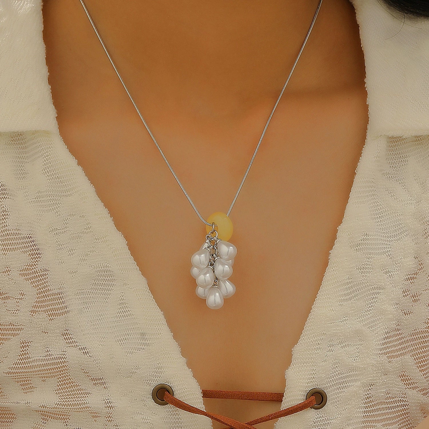 Women's Imitation Pearl Fruit Shaped Beaded Necklace With Electroplating And Water Drop Pendant - Image 6