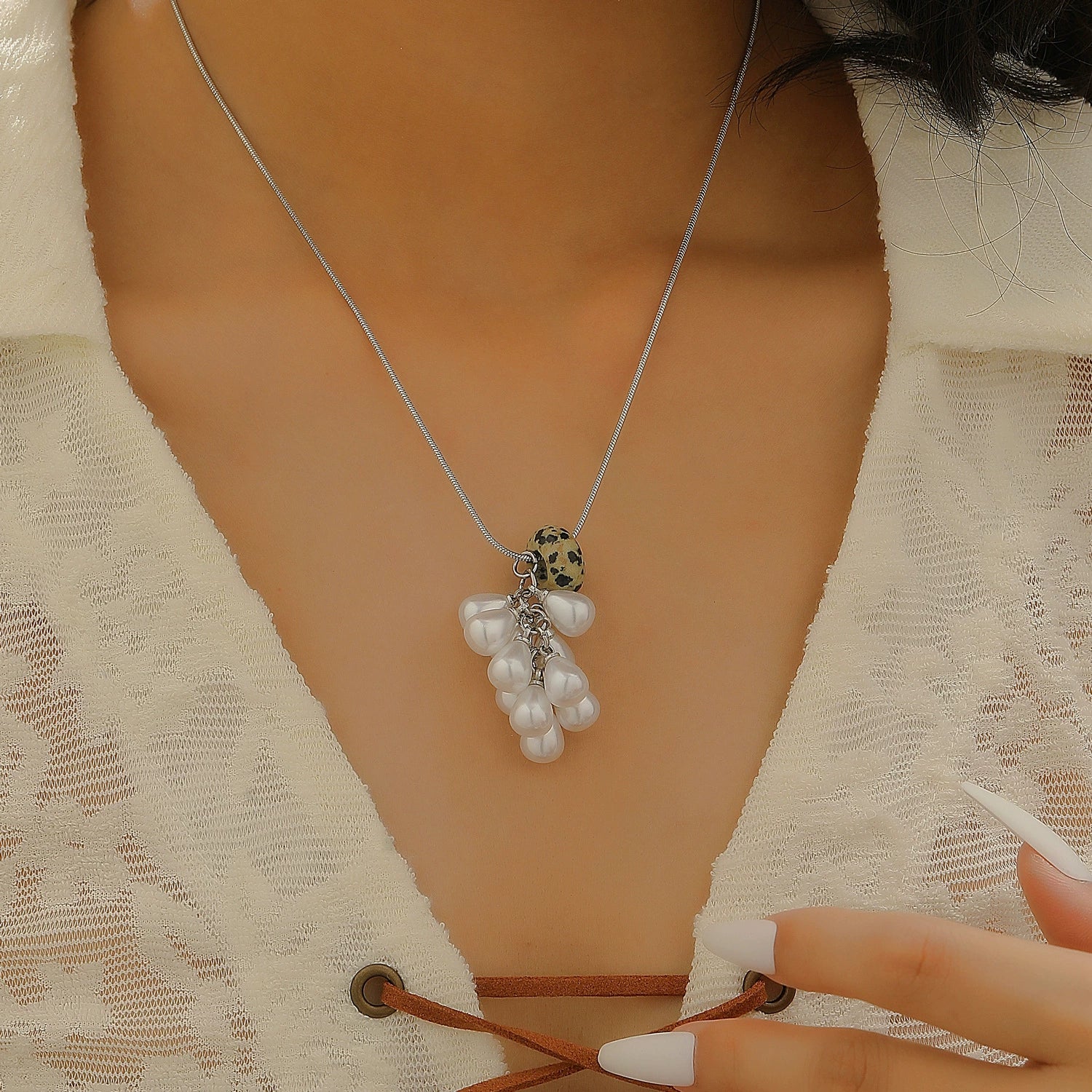 Women's Imitation Pearl Fruit Shaped Beaded Necklace With Electroplating And Water Drop Pendant - Image 9