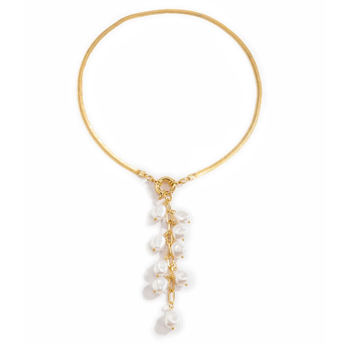Women's Imitation Pearl Tassel Geometric Snake Bone Chain Necklace Metal Electroplated - Image 3