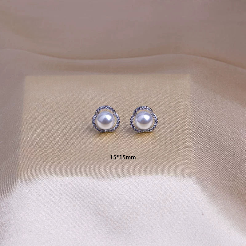 Women's Jewelry Pearl Gemstone Diamond Pendant Necklace Earring Set Titanium Steel Flower Pattern Simple Highend Electroplated - Image 10