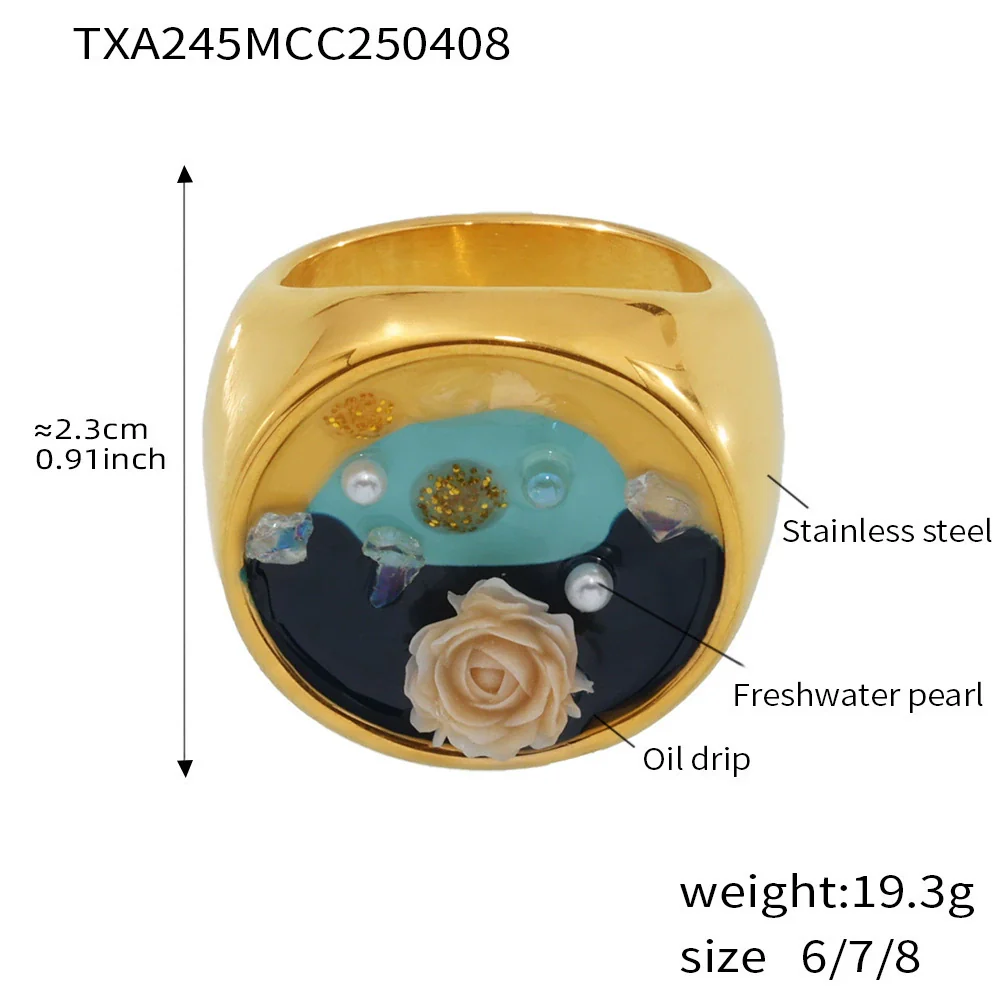 Women's Jewelry Set Ferris Wheel Rose Enamel Color Titanium Steel Electroplated Necklace And Ring - Image 16