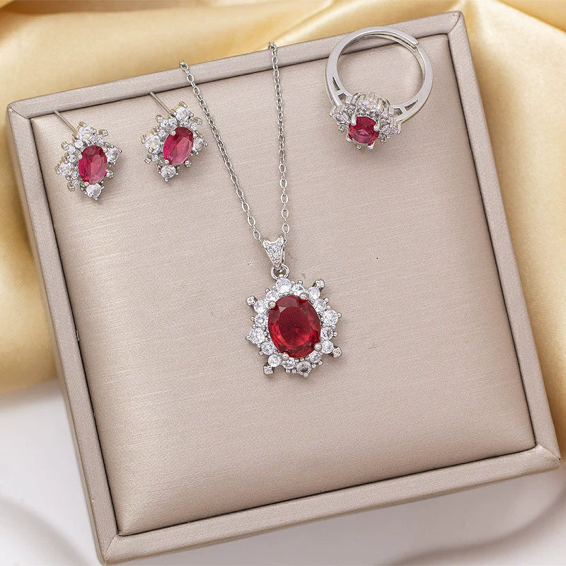 Women's Jewelry Set Titanium Steel Electroplated Inlay Diamondstudded Necklace Earrings Ring - Image 9