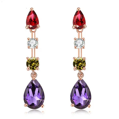 Women's Jewelry Set Zircon Plant Flowers Glass Design Necklace Earrings - Image 8